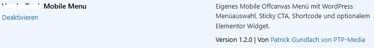 Plugin Mobile Menu im WordPress Plugin-Listing