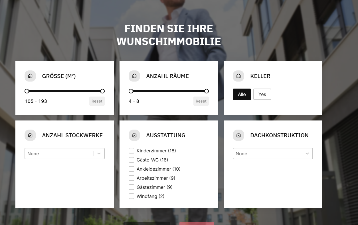 ImmoQuartier22 Immobilien-Filter mit Größe, Räume, Ausstattung