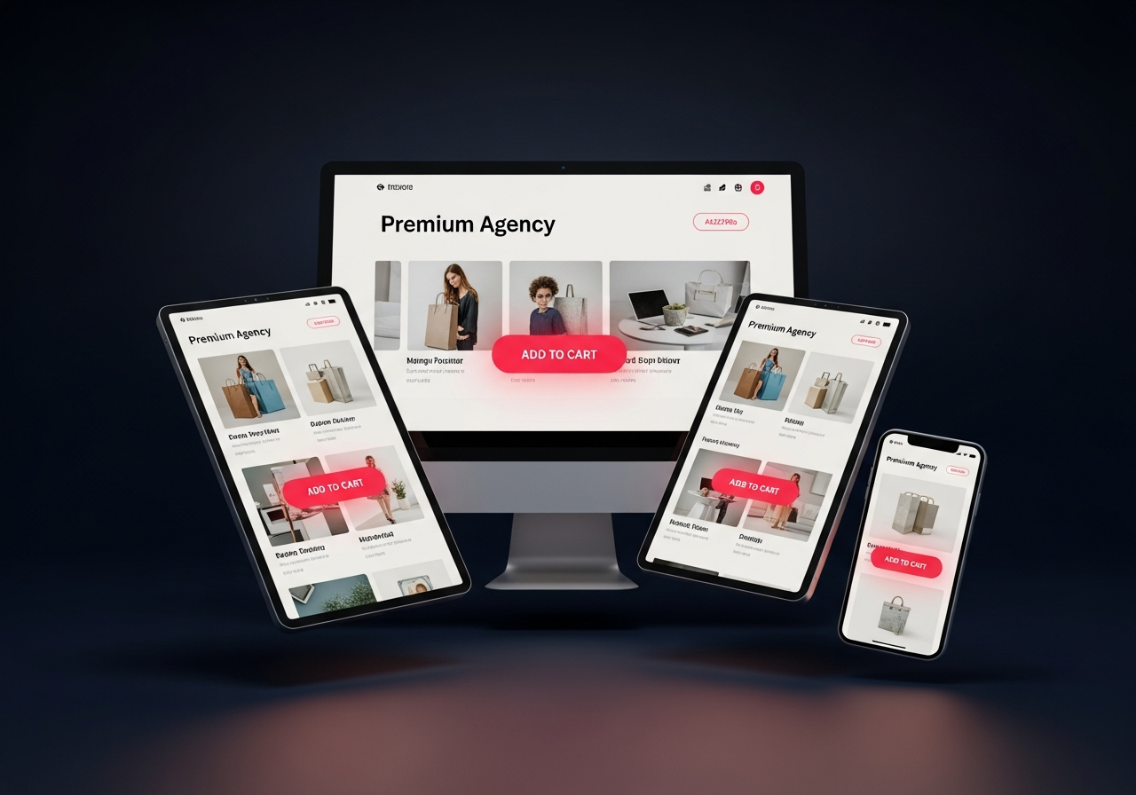 Dunkles Onlineshop-Mockup mit Produktraster und Add-to-Cart-Button
